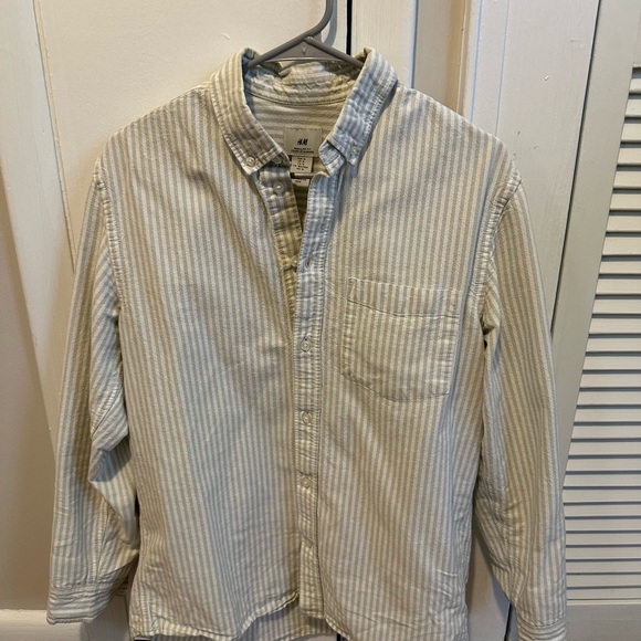 H&M Men's Casual Striped Button-Down Shirt - Gray - Picture 1 of 2